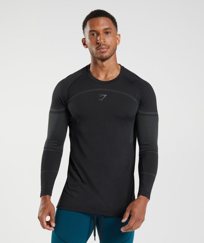 Men\'s Gymshark 315 Long Sleeve T-Shirts Black | NZ 0ATNIQ